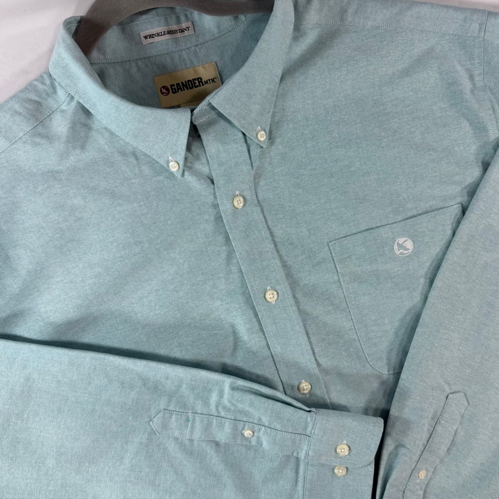Gander Mountain‎ Mens 2XL Light Teal Blue Oxford Button Down Wrinkle Resistant